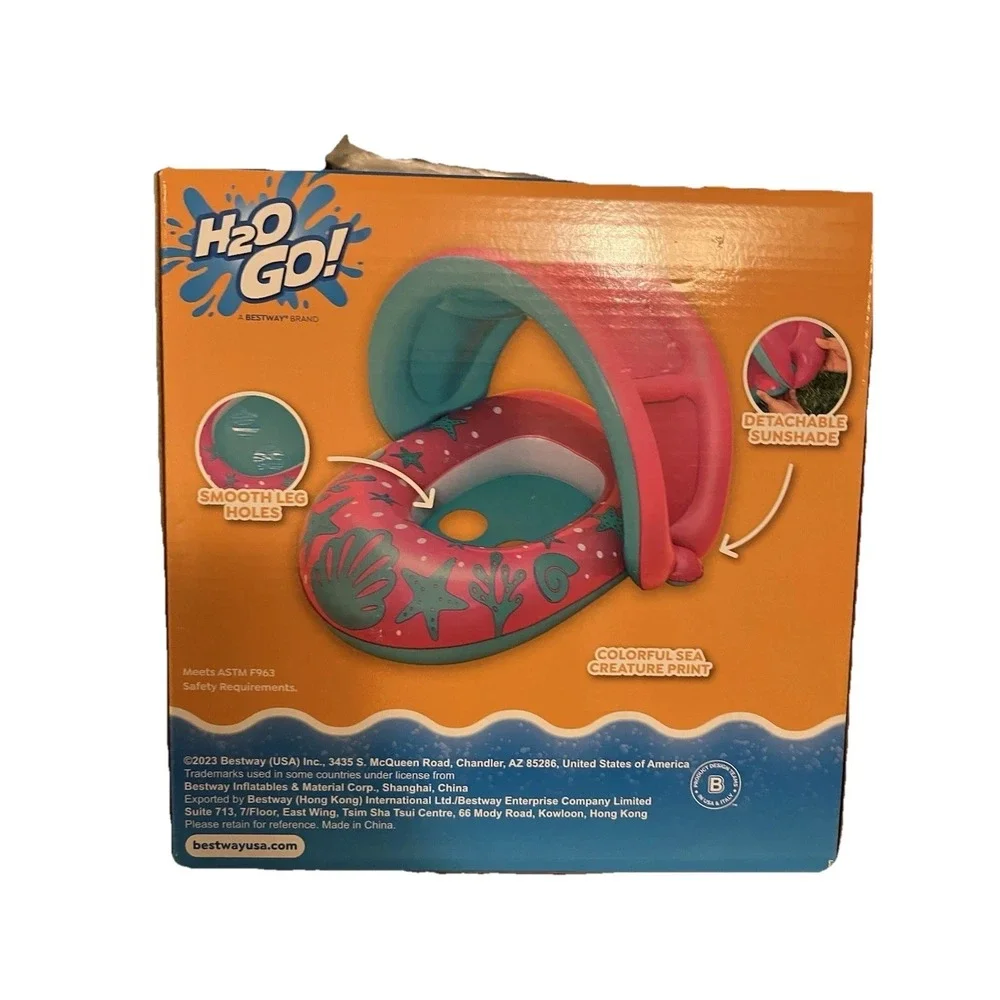 H2O Go Bestway Splash Star Shaded Baby Boat Tube Float Detachable Shade Pink NIB
